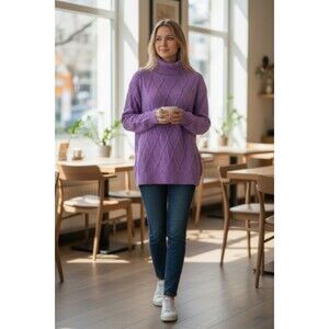 Jessica London Women's Cable Turtleneck Sweater Size 1X (22-24) Purple